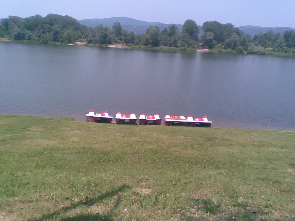 Pedal boats on the Silver Lake shore, for hire near the marina